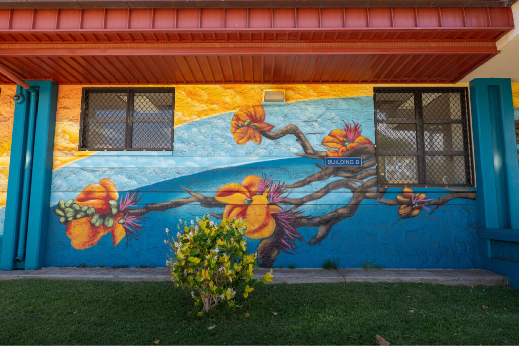 Flowering wiliwili trees are part of the Waikoloa Elementary & Middle mural
