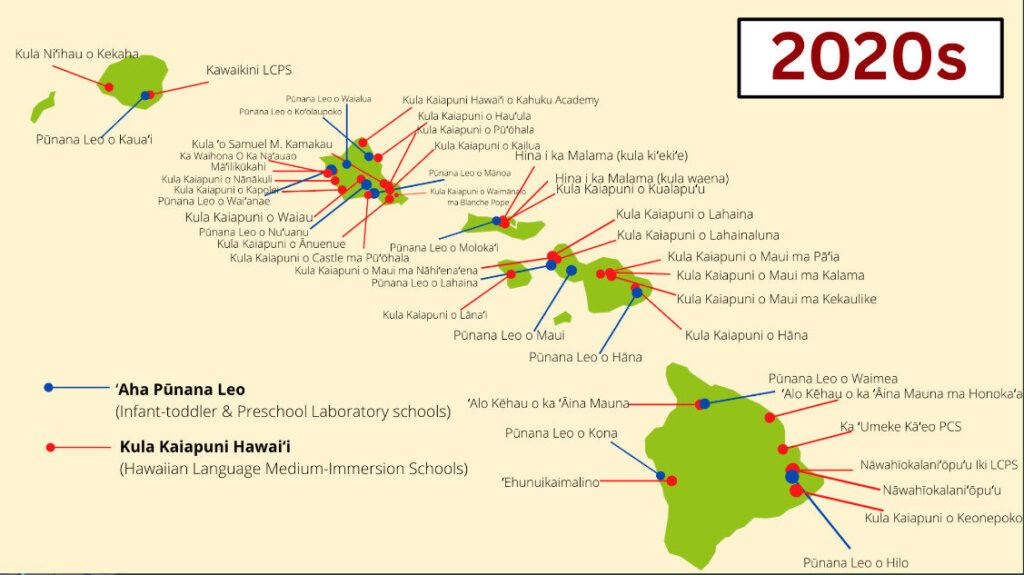 Map of kaiapuni schools, 2020s