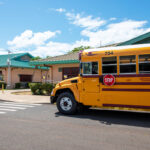 School Bus in front of a school