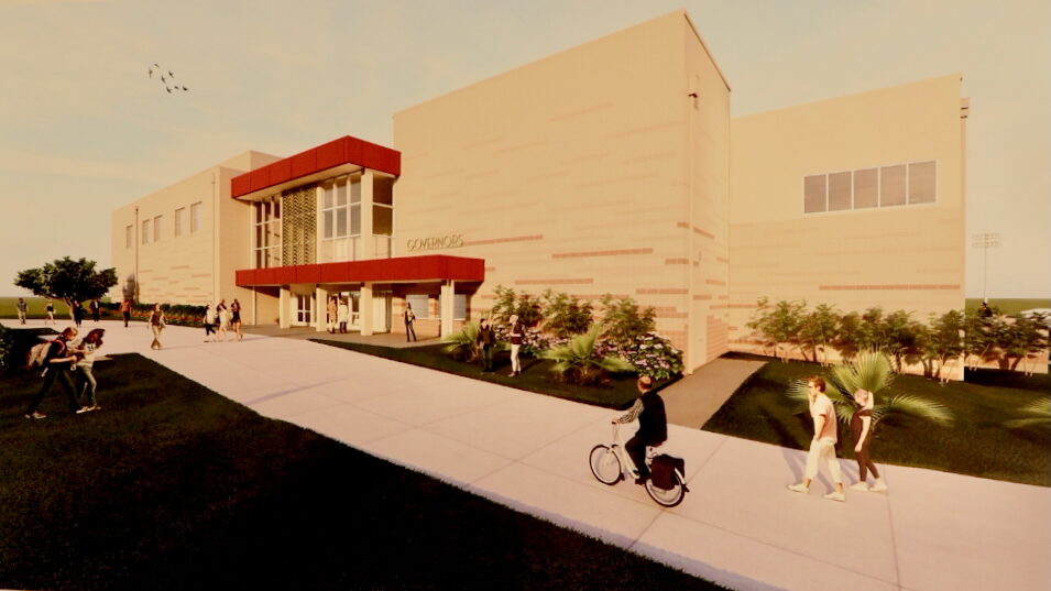 Rendering of future Farrington High Gymnasium and Music Building exterior.
