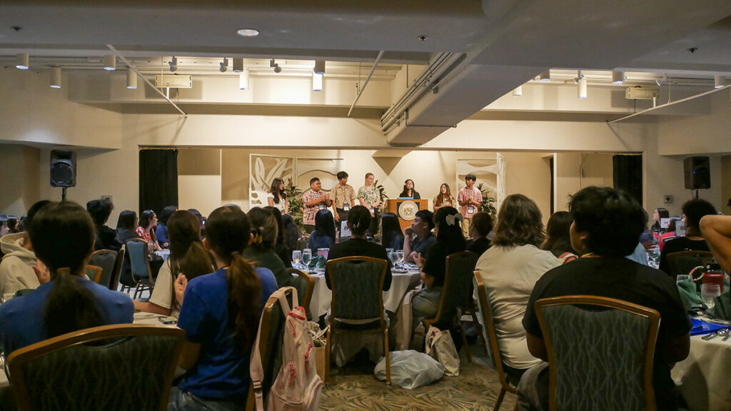 Secondary Student Conference attendees gather at the Ala Moana Hotel.