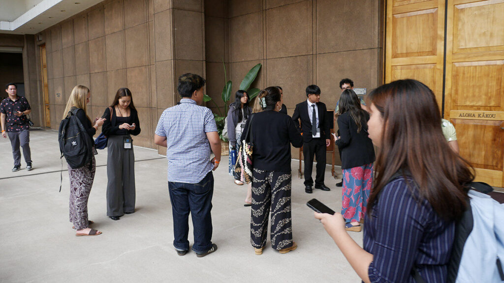 Secondary Student Conference attendees gather at the State Capitol.
