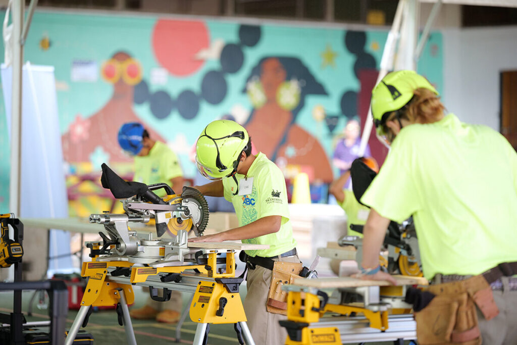Students compete in cabinetmaking during their CTSO conference.