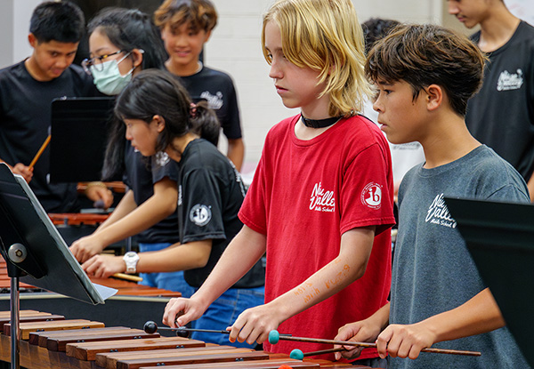 Band students play instruments at Niu Valley Middle School.