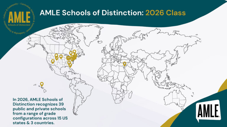 The map shows the 39 AMLE Schools of Distinction for 2026.