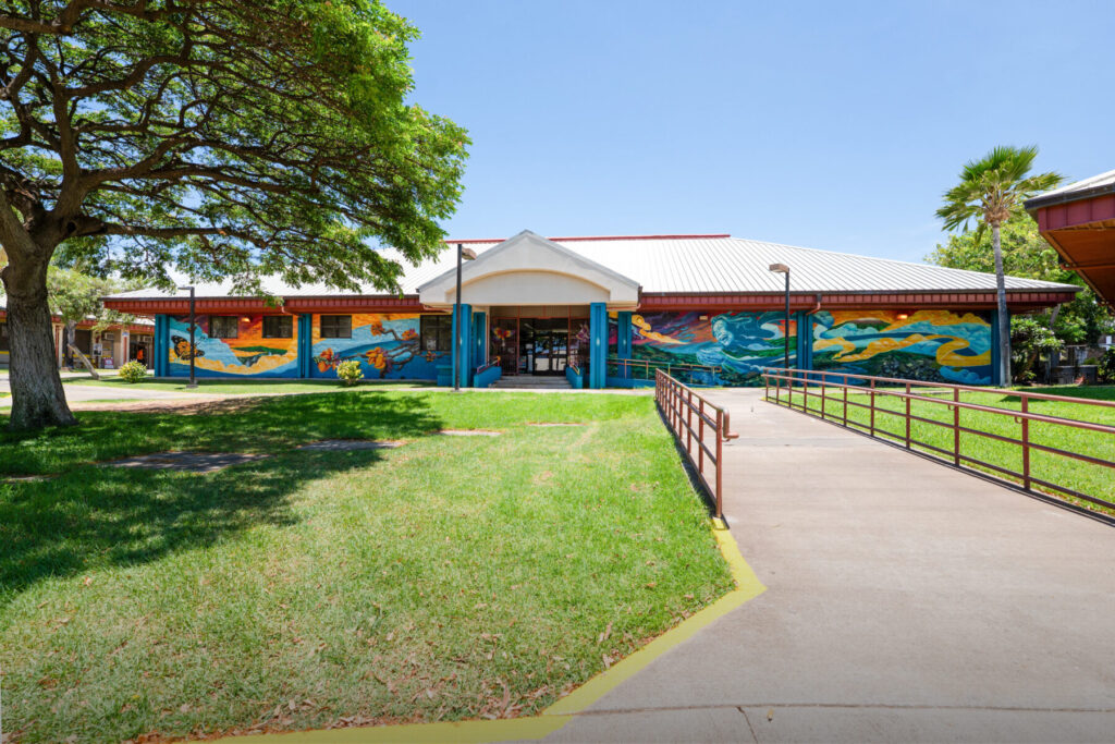 Mele Mural "Kawaikōloaokawahine" grace the library at Waikoloa Elementary and Middle School