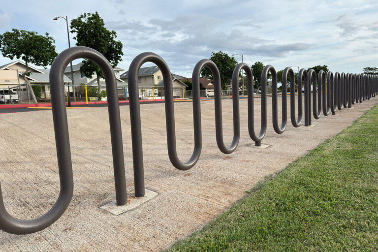 Empty bicycle rack at Waikele Elementary School
