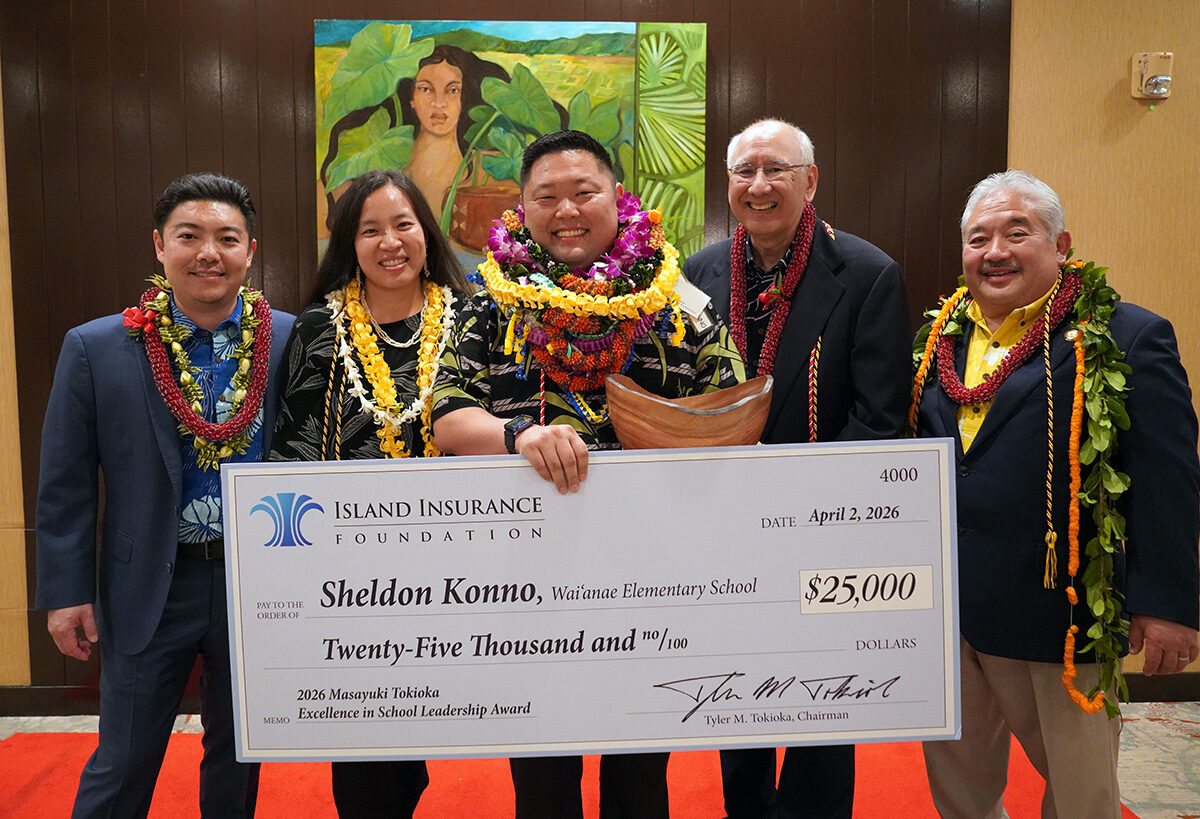Waiʻanae Elementary School Principal Sheldon Konno poses for a photo after being named the 2026 recipient of the prestigious Masayuki Tokioka Excellence in School Leadership Award.
