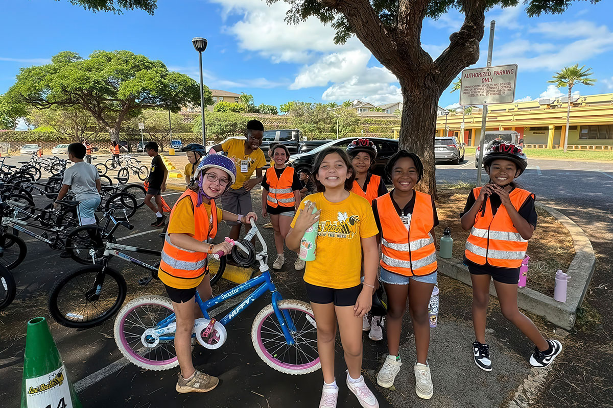 students with bicycles