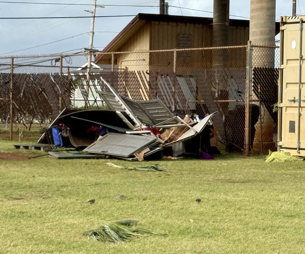 Collapsed storage shed