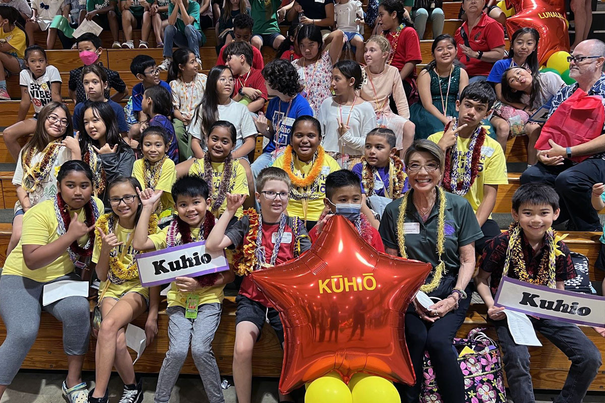 students at school assembly