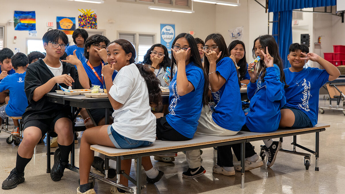 Lahaina Intermediate students enjoy lunch in their cafeteria.