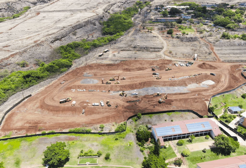 Aerial view of Lahaina workforce housing construction site.