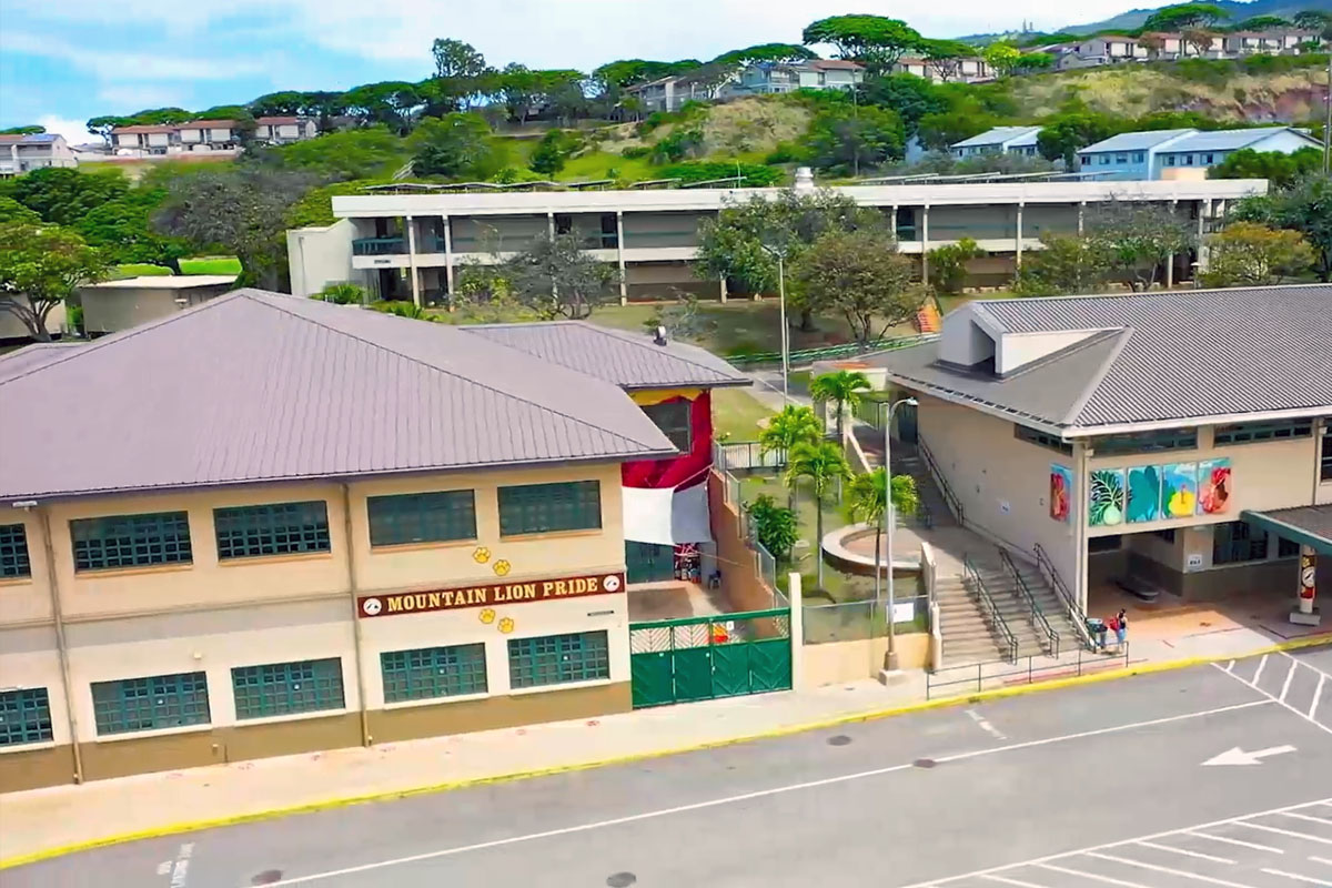drone shot of school