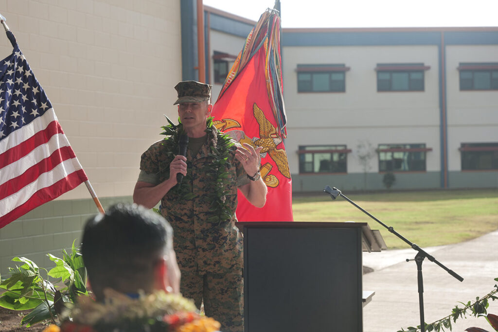 LtGen James F. Glynn, Commander, U.S. Marine Corps Forces, Pacific, speaks during the grand opening.