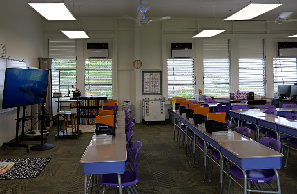A classroom located in one of the renovated buildings.