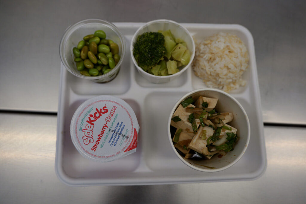 A plate of tofu poke in the Kailua Elementary cafeteria.