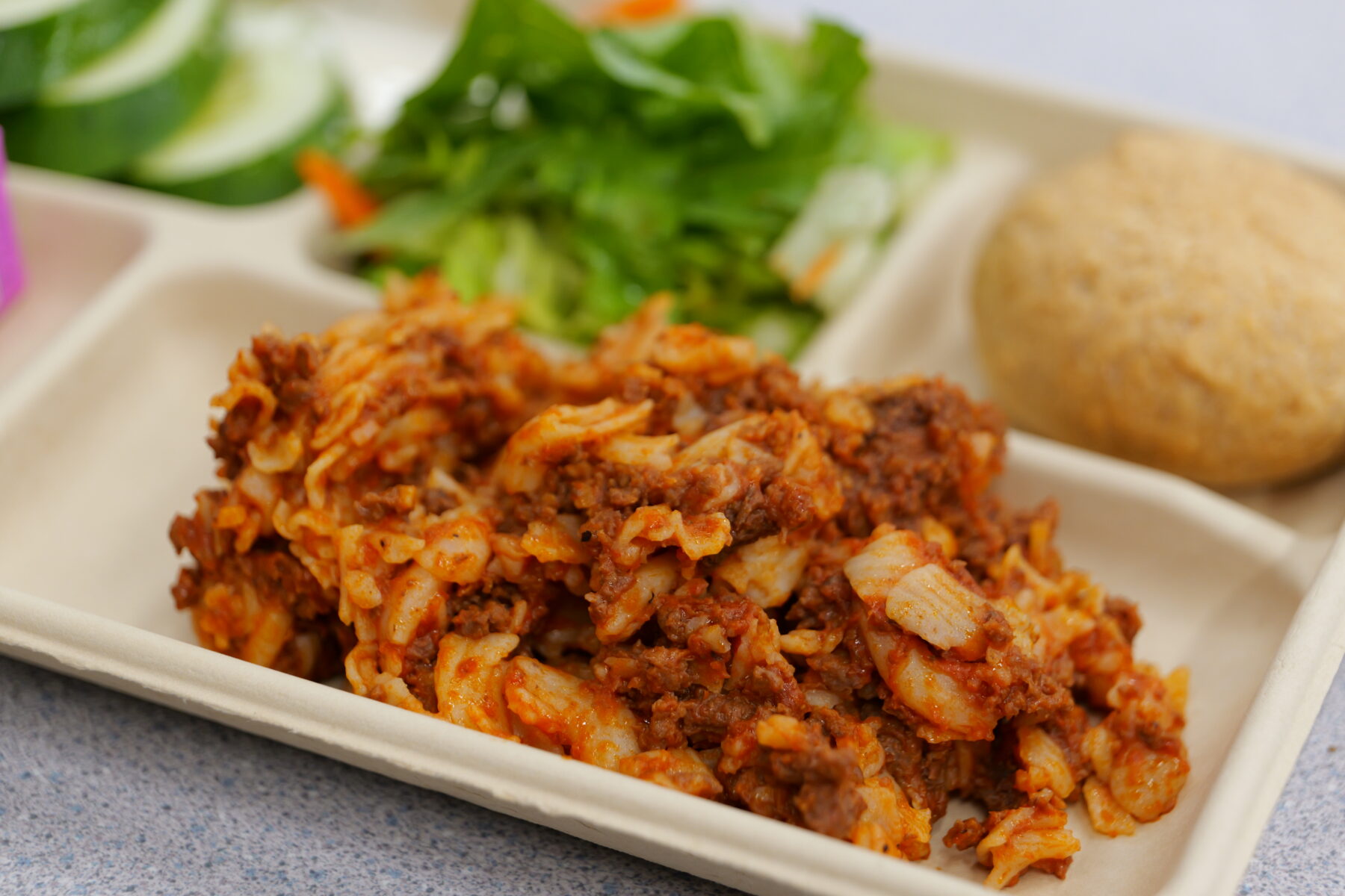 School meal featuring local beef.