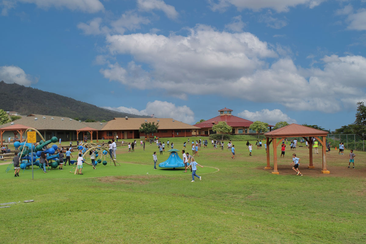 students playing on grass field