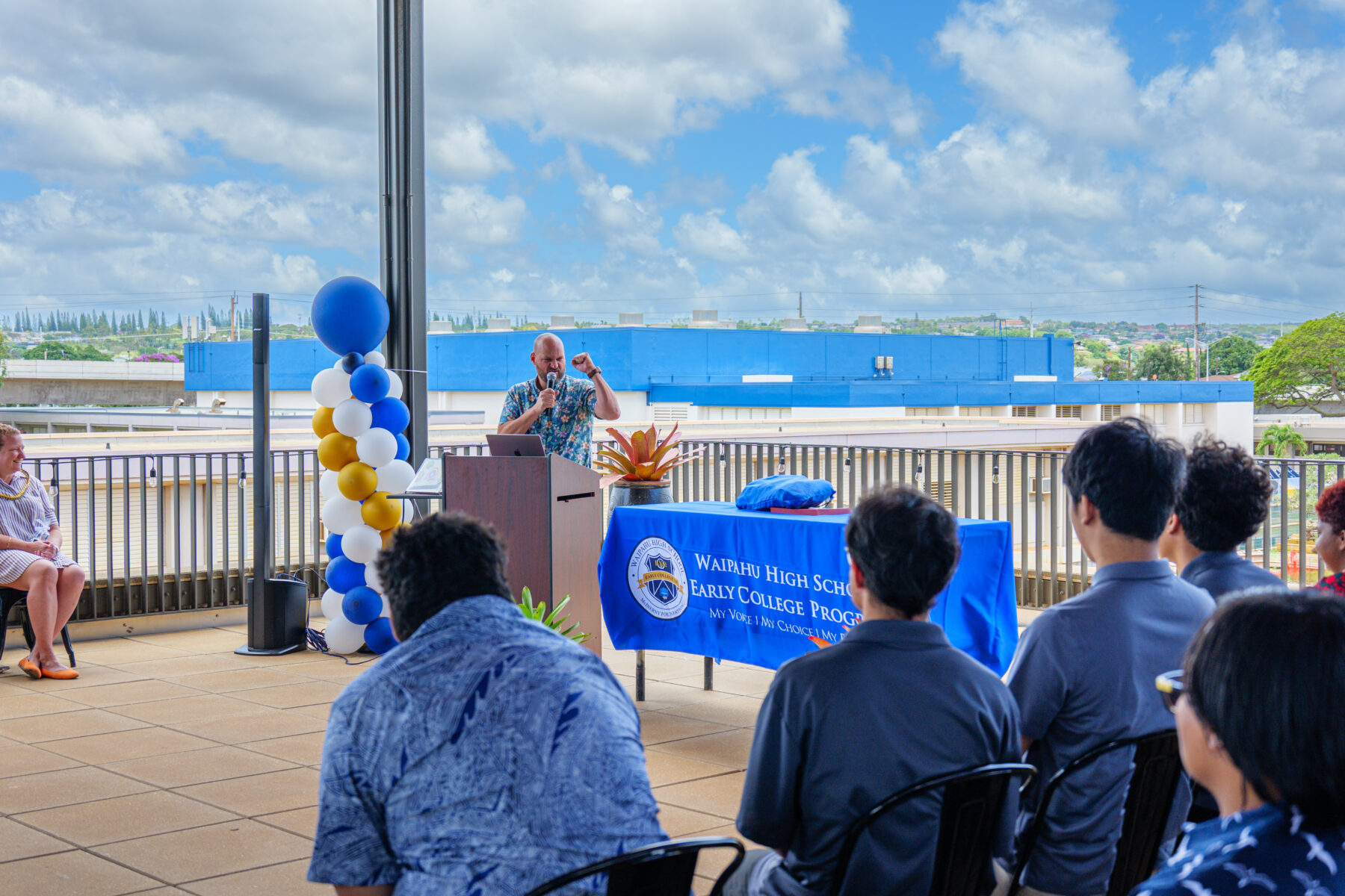 Waipahu High's ʻOhana of Excellence Academy students celebrate completion of their Early College class.